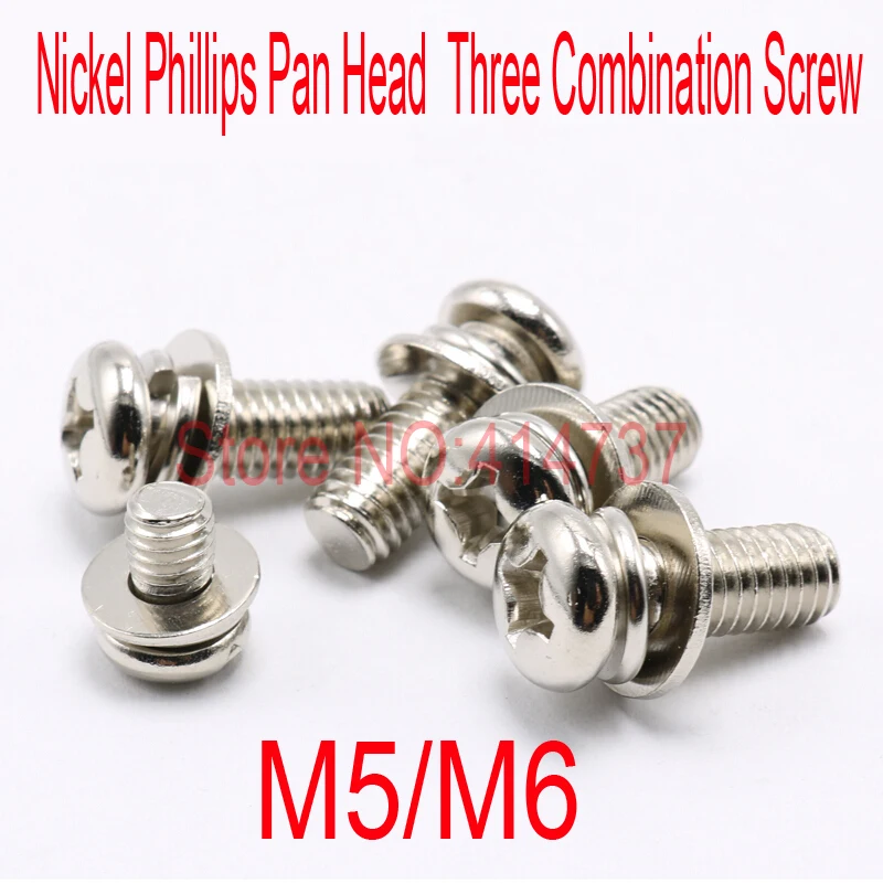 M5/M6 Phillips Pan Head  Three Combination Screw Three sem screws with washer attached steel with nickel triad screw