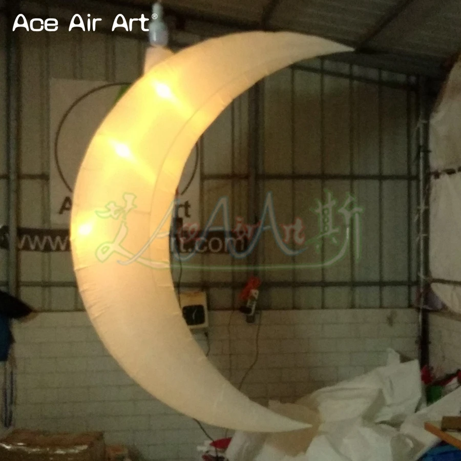 2m H Colorful LED Night Club Ceiling Inflatable Ramadan Decoration Illuminating Inflatable Meniscus Crescent Moon For Stage