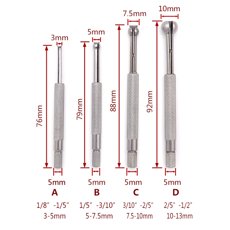 4pcs 3-14mm Small Hole Gauge Adjustable Telescoping Gauges Set Full Ball Type Gauge Bore Precision Gage Measurement Tools