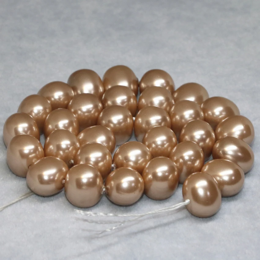 

wholesale champagne natural shell pearl 13*15mm oval high grade elegant women gift loose jewelry making beads 15inch B2272