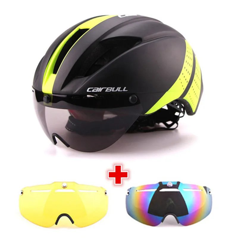 3 Lens 280g Aero Goggles Bicycle Helmet Road Bike Sports Safety In-Mold Helmet Riding Mens Speed Airo Time-Trial Cycling Helmet