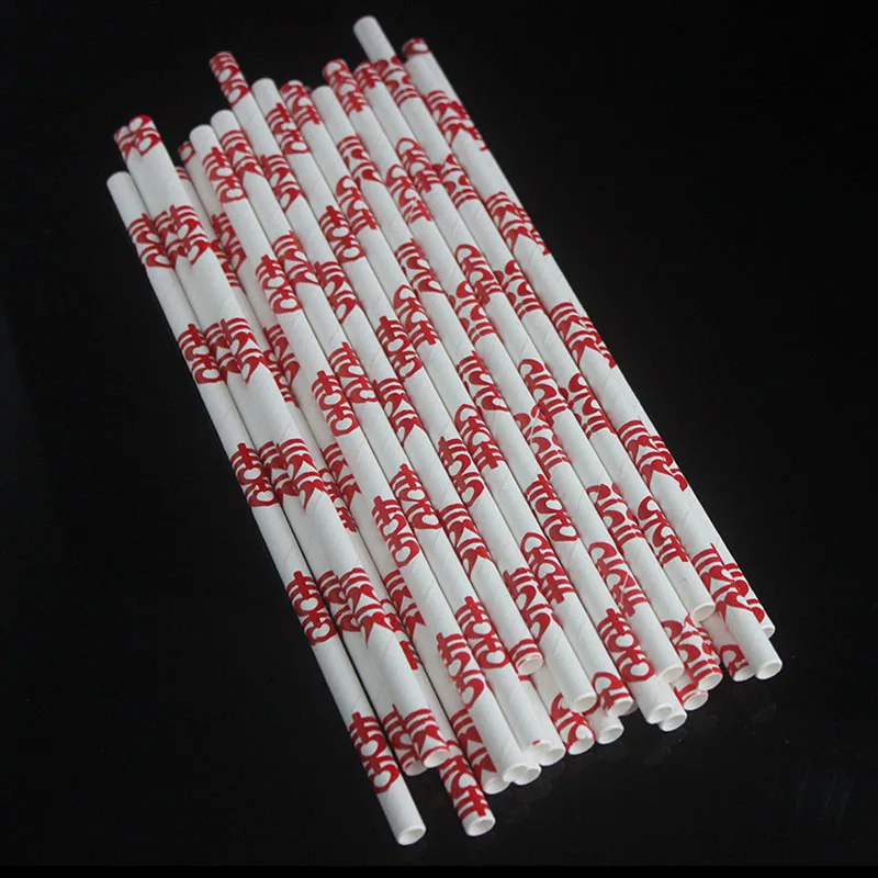 5000pcs Red Double Happiness Pattern Paper Straws for Wedding Party Decorative Bride Groom Drinking Straws ZA6767