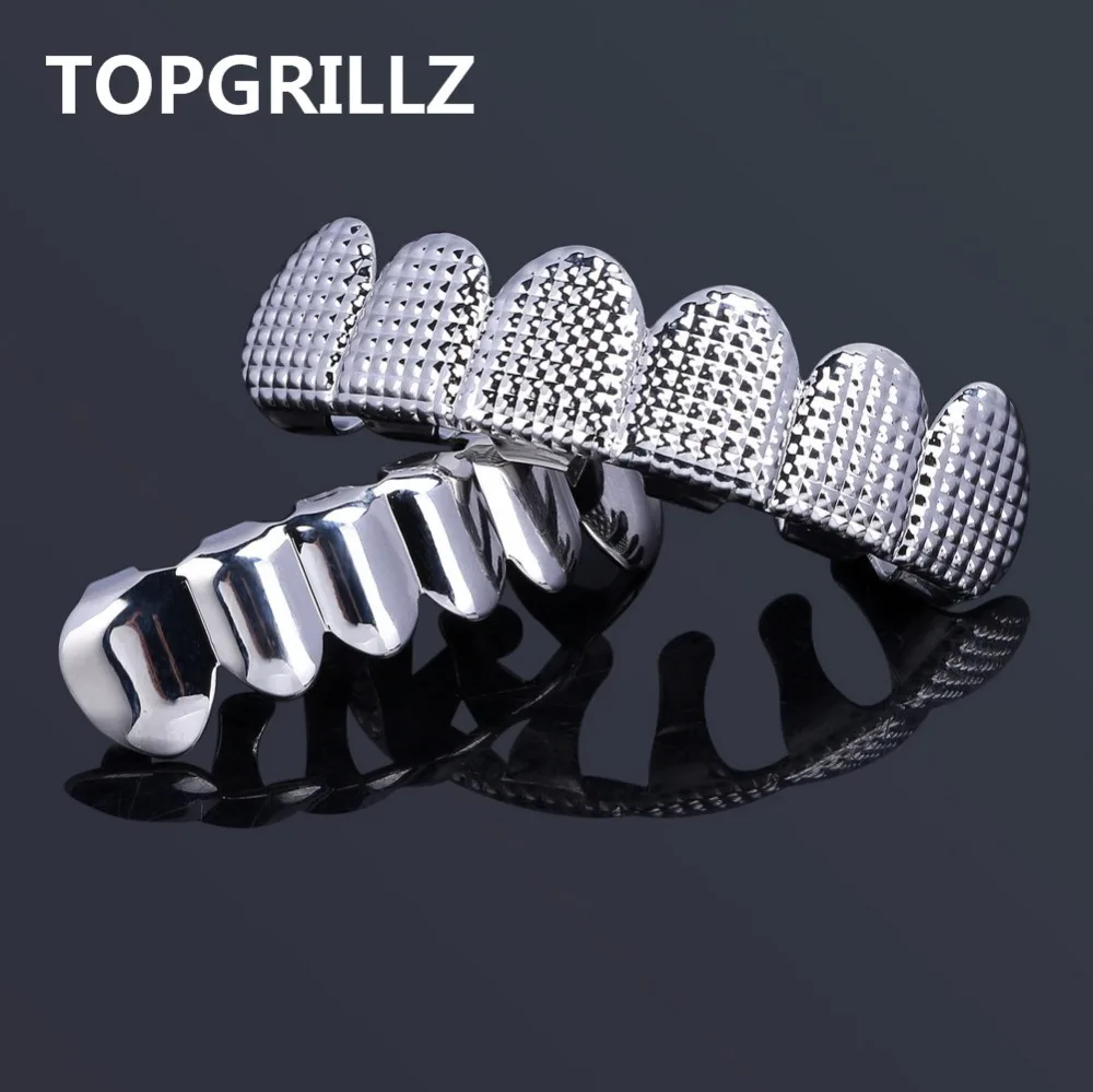 TOPGRILLZ New Fit Gold Silver Color Hip Hop Rock Teeth Grillz Top & Bottom Grill With Silicone Party jewelry