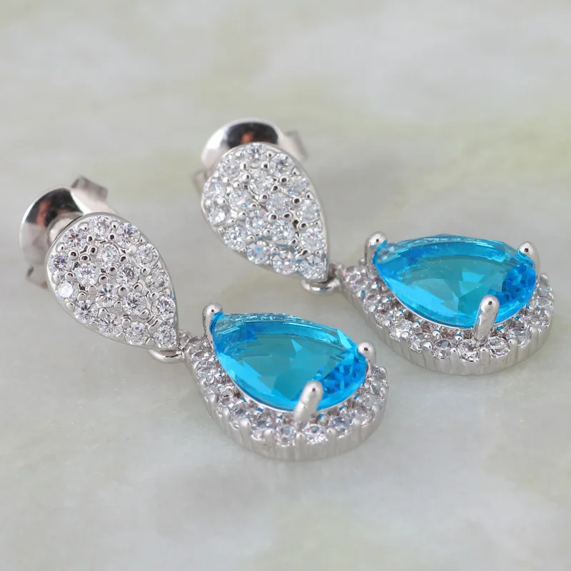 Dangle Earrings Silver Color earrings Skyblue White Cubic Zirconia For Women Fashion Jewelry AE483