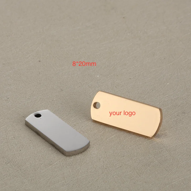 50pcs 8*20mm Rectangle Tag Custom Stainless Steel Charm-Customized Charms Engrave Laser your own logo