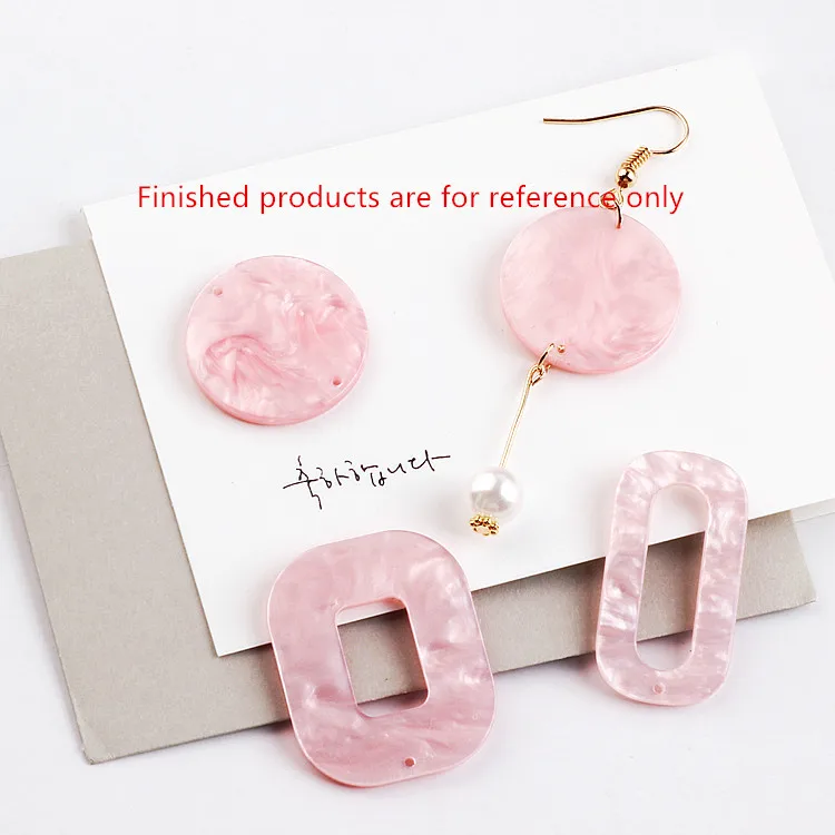 

2017 summer style 50pcs/lot pink printing geometry rounds/rectangle shape acrylic beads charms diy jewelry earring pendants