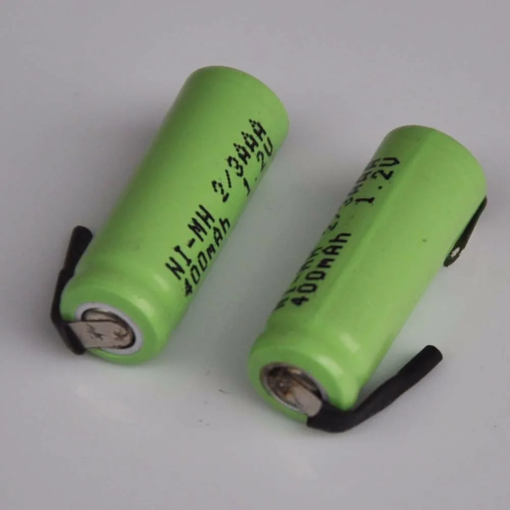 10PCS 1.2V ni-mh 2/3AAA rechargeable battery 400mah 2/3 AAA nimh cell with soldering tabs pins for DIY LED solar light