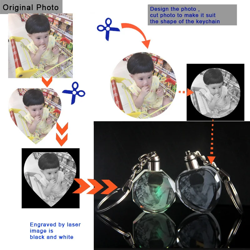 k9 Customized Heart Shaped Crystal Photo Album With Changing Colors LED Lighting Laser Engraved Picture Keychain Souvenir Gifts