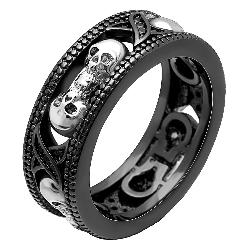 Hainon 2024 New Gothic Men's Ring Zircon Skull Biker Rings for Women Punk Silver Color Engagement Best Gifts