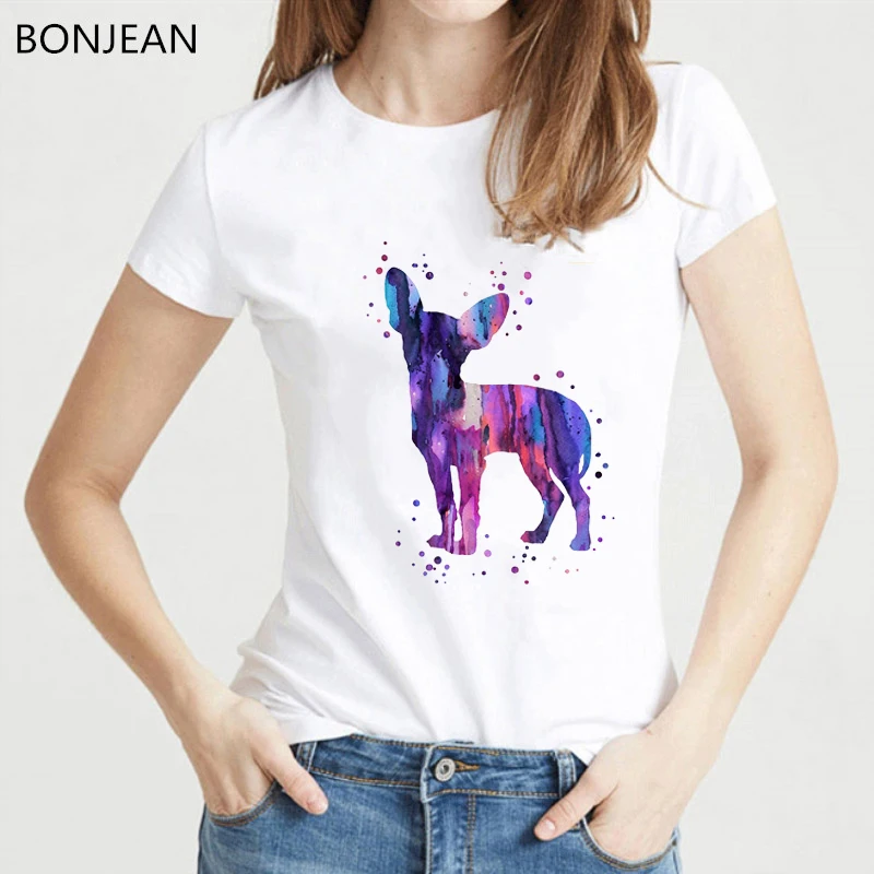 2024 Summer Fashion Watercolor Chihuahua Animal Print T-Shirt Women Funny Dog Design Tops Tee Shirt Femme Casual Cool Tshirt