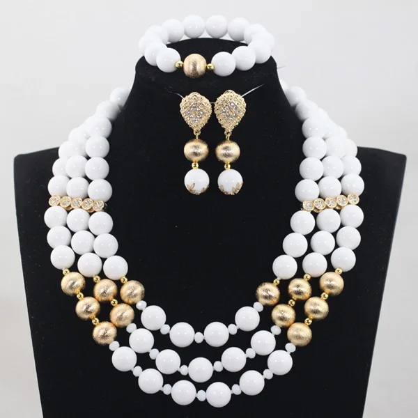 

2017 Trendy White Coral Jewellery Set Charming White Round Beaded African Bridal Jewelry Sets for Women Free Shipping ABH244