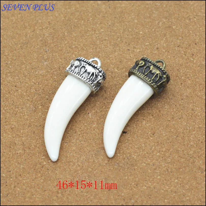 4 Pieces/Lot Tibetan Silver Ivory Horn Charm Pendant Necklace Pendants For Diy Jewelry Making Findings