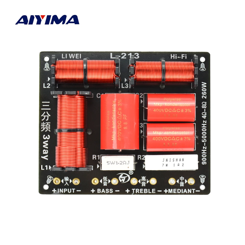 AIYIMA 260W 3 Way Audio Speaker Crossover Treble + Midrange + Bass Frequency Divider Filter for 4-8 ohm Speaker Home Theater DIY