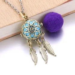Aroma Open Vintage Feather Locket Pendant Perfume Essential Oil Aromatherapy Diffuser Necklace Locket Necklace With Pad 8853