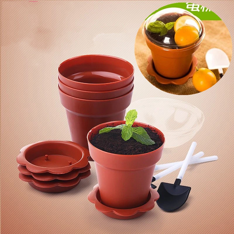 

50 Pcs/set Creative Flower Pot Cake Cups Shovel Lid Tiramisu Decor Ice Cream Decoration for Wedding Kids Birthday Party Supplies