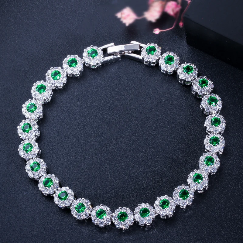 CWWZircons Hochwertiges Kettenglieder-Armband mit grünen Zirkonia-Steinen, modisches Damen-Armband für Hochzeit und Party, runde Zirkonia-Armbänder, Großhandel S0005 – Detail 3