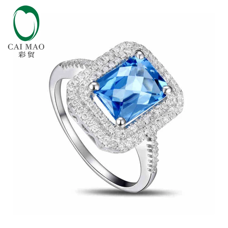 

Caimao Jewelry 14k White Gold 2.04ct Natural Blue Topaz & 0.33ct Diamond Ring Free Shipping