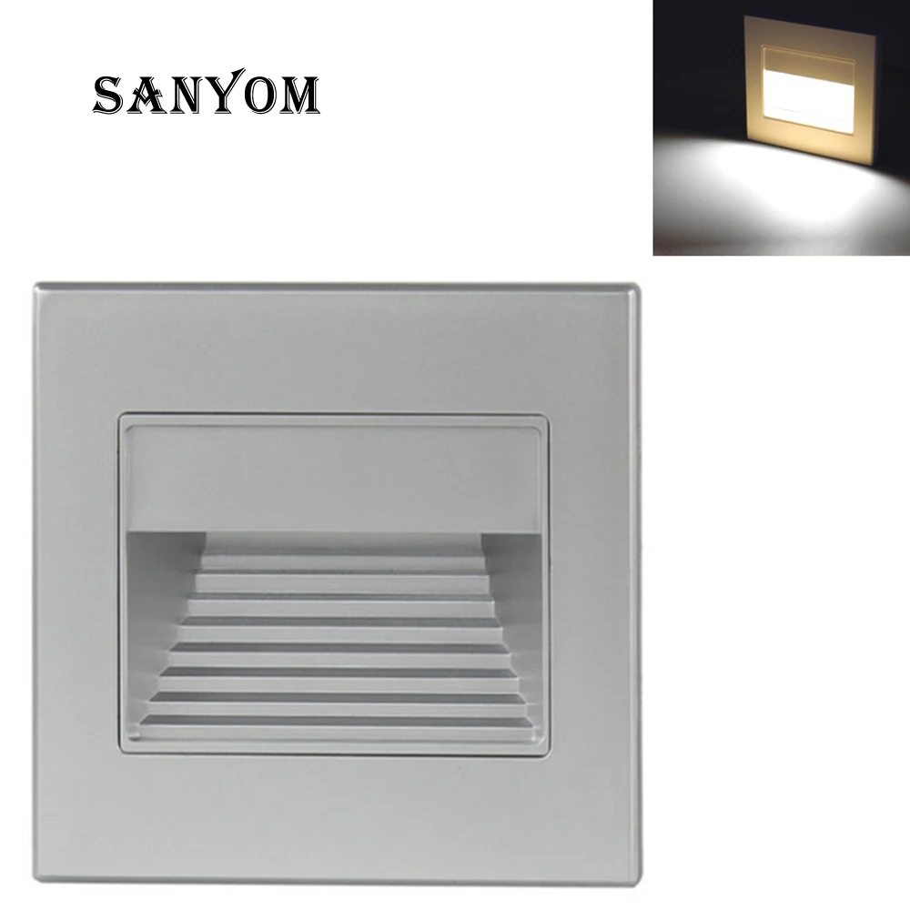 SANDIY Led Stair Light Recessed Wall Lamp Indoor Nightlights for Step Balcony Kitchen Decor Footlight White Luminaire 110V/220V