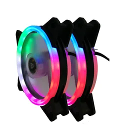 2pcs Computer fan 120mm cpu LED Fan pc fan 11blades  4color or 5color Water Cooler 120mm pc Fan Cooler double circle LED fan