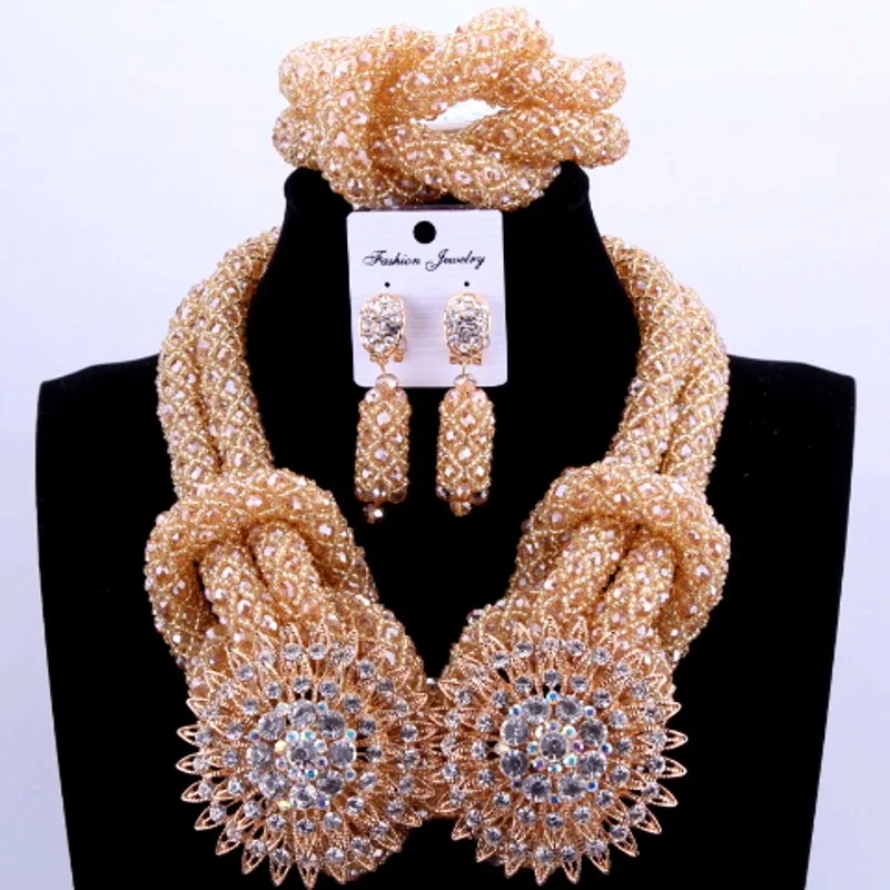 Luxury Costume African Jewelry Sets Gold Color Nigerian Wedding Beads For Bride Women 2018 Bridal Jewellery Necklace