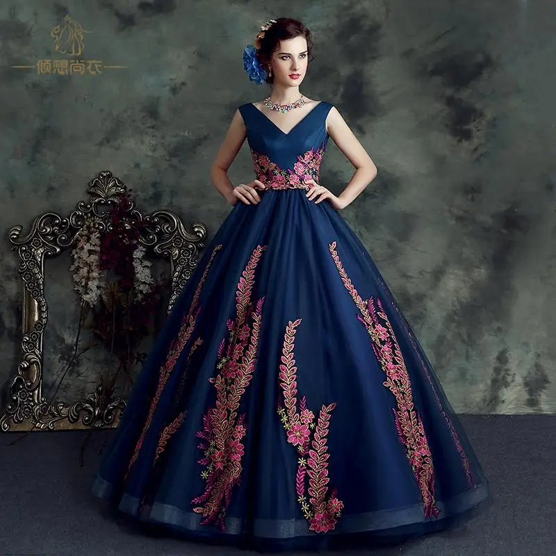 royal blue heavy embroidery gown medieval dress long gown princess Medieval Renaissance Gown queen cosplay Victoria Belle gown