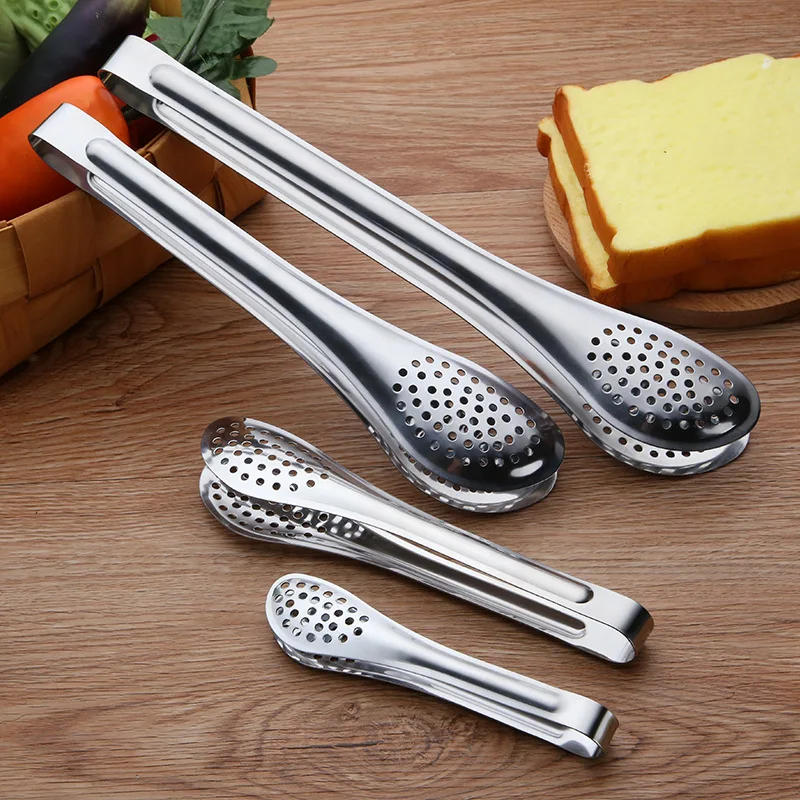 

100pcs Stainless Steel Food Tongs BBQ Kitchen Cooking Food Serving Utensil tong Anti Heat Bread Clip Pastry Clamp Barbecue Tongs