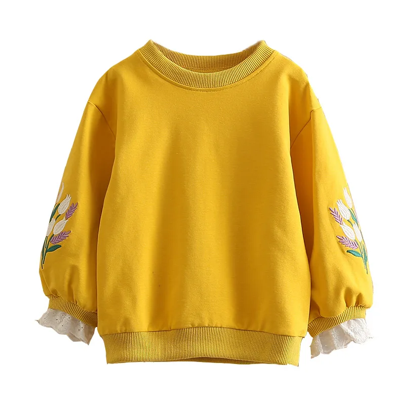 2023 Autumn Spring Casual 2 3 Years 90 100 cm Children\'S Flower Embroidery Patchwork Tops Kids Baby Girl Loose Sweatshirts