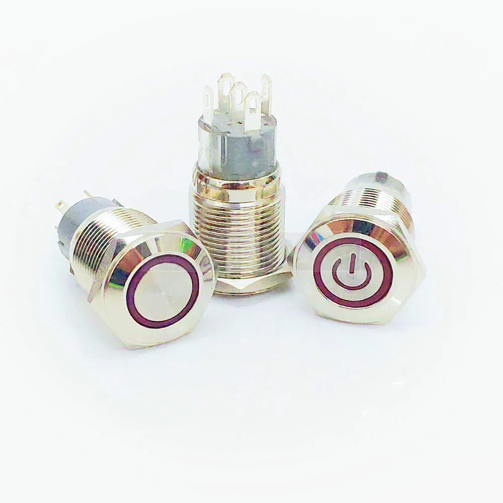 16mm Metal Push Button Latching momentary Waterproof Switch LED light 5V 12V 24V 110V 220V Blue Green Yellow White Button switch
