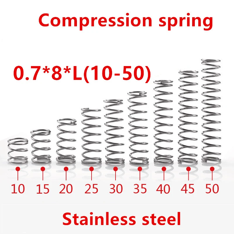 

50pcs/lot 0.7*8*10/15/20/25/30/35/40/45/50mm spring 0.7mm stainless steel Micro small Compression spring