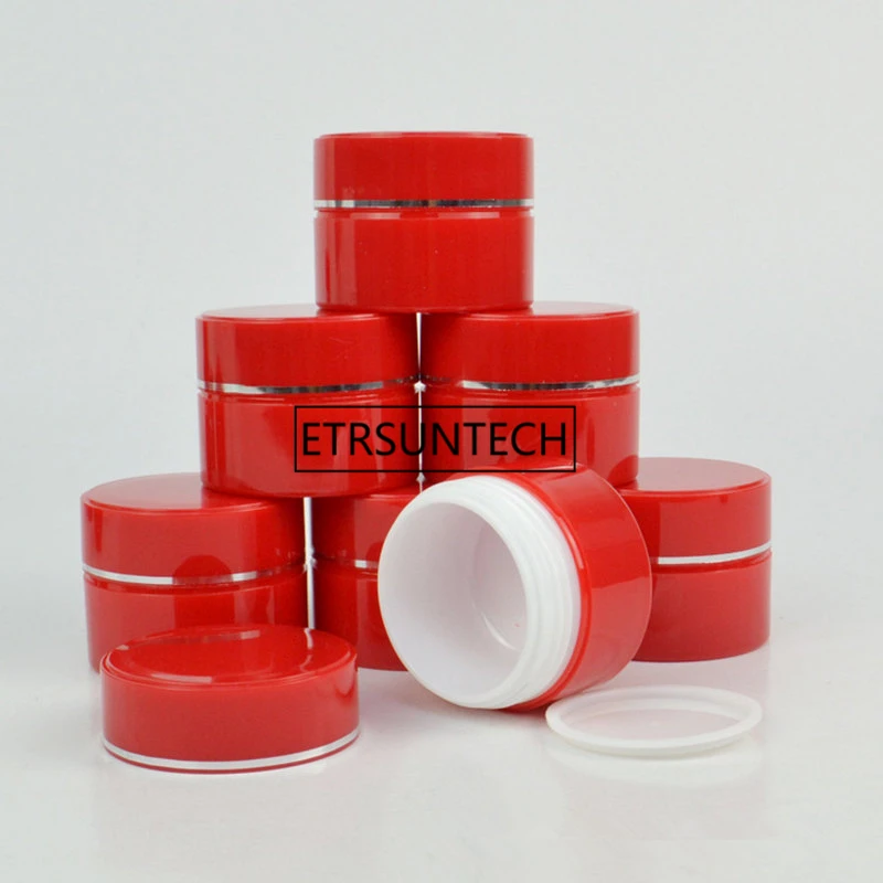 100pcs 15g 30g red and white cosmetic jar , silver side plastic cream jar Empty Skin Care Cream Container