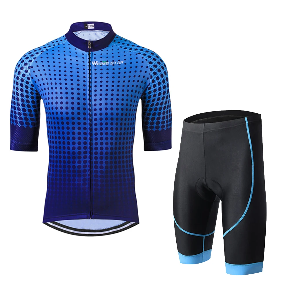 Weimostar Men's Short Sleeve Cycling Jersey and Bib Shorts Padded Breathable Blue Dots Size S-XXXL