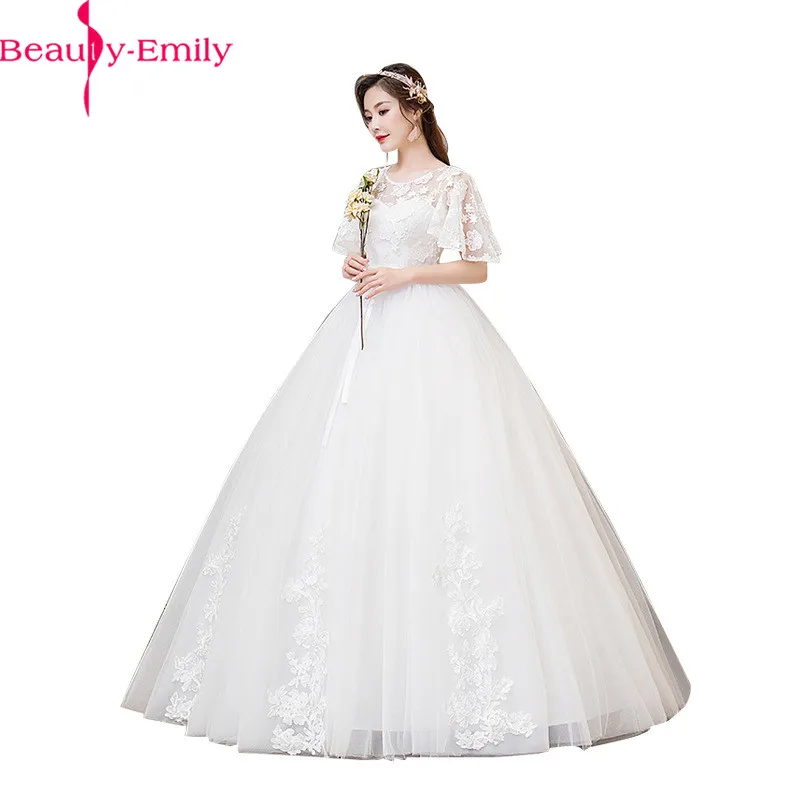 

Robe De Mariee Romantic Illusion O Neck Appliques Wedding Dress 2019 Pregnant Open Back Regular Sleeve White Ball Gown with Bow