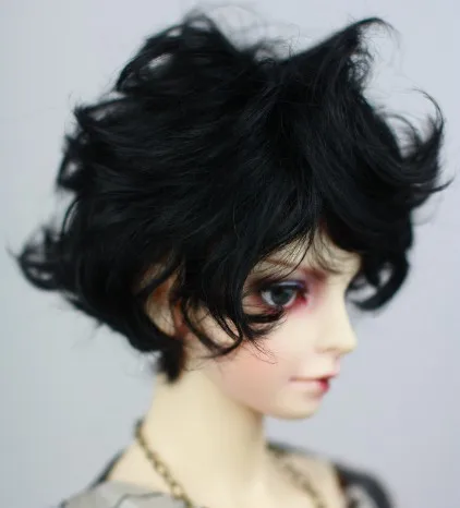 D01-P469 children handmade toy   1/4 1/3 Doll Accessories BJD/SD/MDD doll wig Black face curling short hair 1pcs