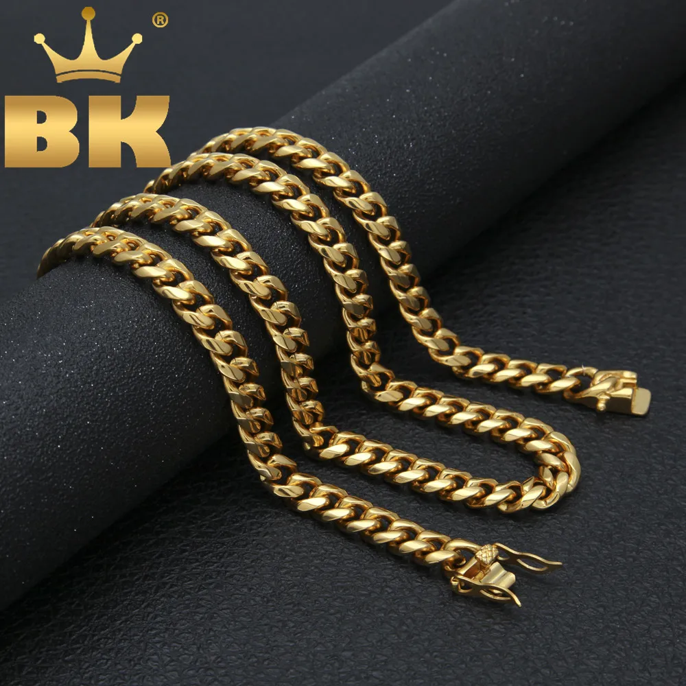 THE BLING KING Solid Clasp Stainless Steel Cuban Link Chain Top Quality 8/10/12/14mm Choker Necklace Fashion Hiphop Men Jewelry