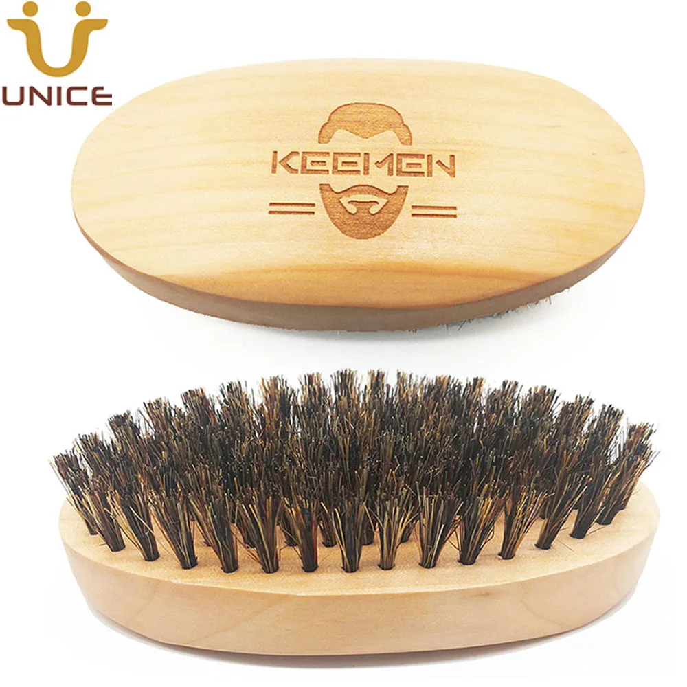 MOQ 50 PCS Your LOGO Customized Boar Bristle Beard Brush Wood Handle Engrave Wooden Facial Cleaning Tool for Men Grooming