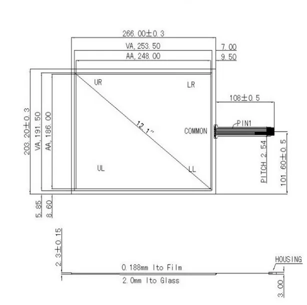 12.1 inch touch screen Five line 5 line resistive touch screens industrial medical equipment industrial touch screen panel