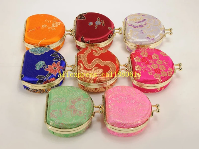 100pcs/lot Fast shipping Half round Portable small gift brocade Satin ring box Cosmetic Case jewelry box little gift storage box