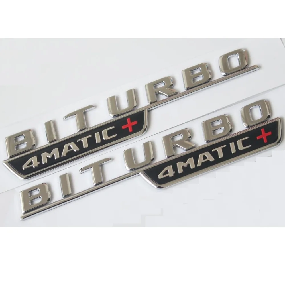 1pair Chrome BITURBO 4MATIC+ Car Trunk Fender Letters Emblems Badges for Mercedes Benz AMG 2017+