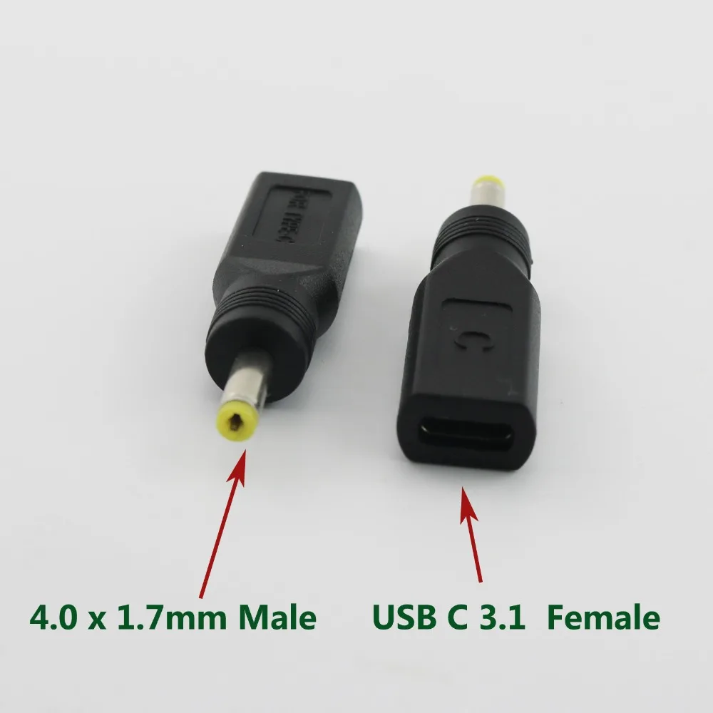 1pc Black USB 3.1 Type C USB-C Female to 4.0mm x 1.7mm Male DC Power Charge Charging Adaptor Adapter Connector