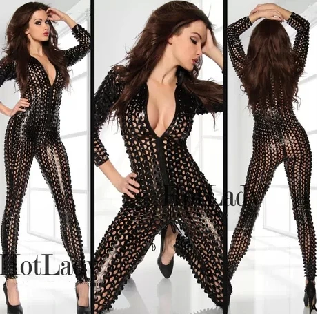 Sexy Hollow Black Silver Gold Fashion Dj Stage Dance Show Female Singer Costume Full Body Suit Bodysuit Women