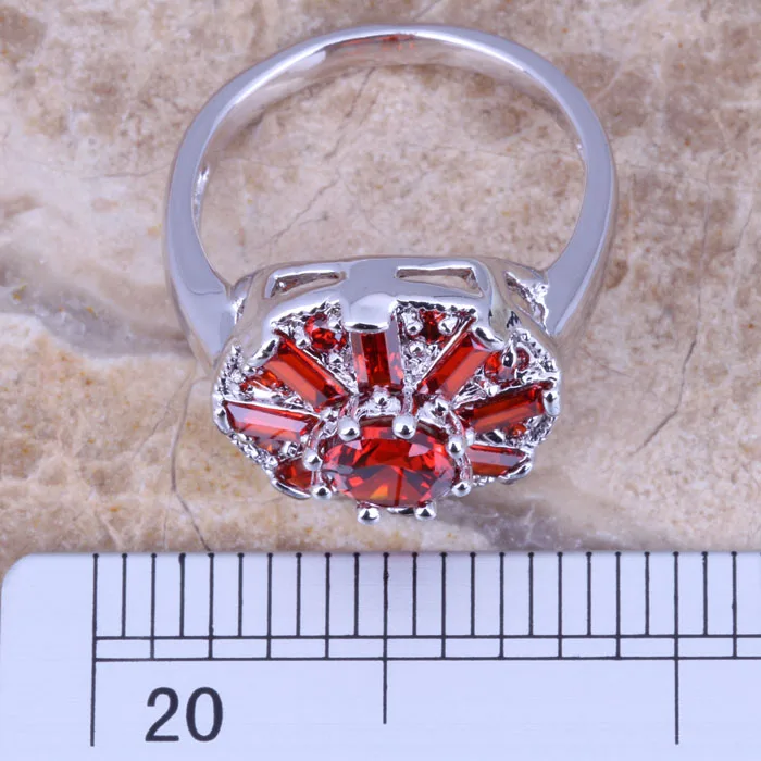 Smooth Red Garnet Silver Plated  Women\'s Jewelry Ring Size 5 / 6 / 7 / 8 / 9 R0787