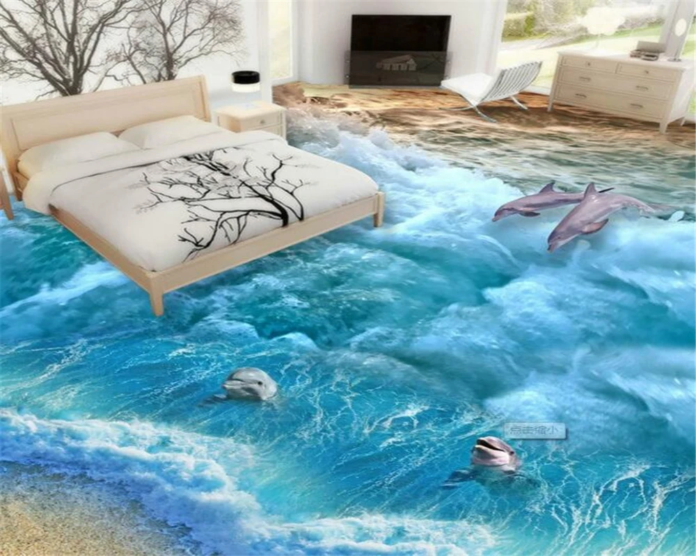 

Beibehang 3D Ocean World Blue Sea Dolphin Starfish Floor Patch Crossing Parquet Living Room Bedroom Bathroom 3D Floor photo