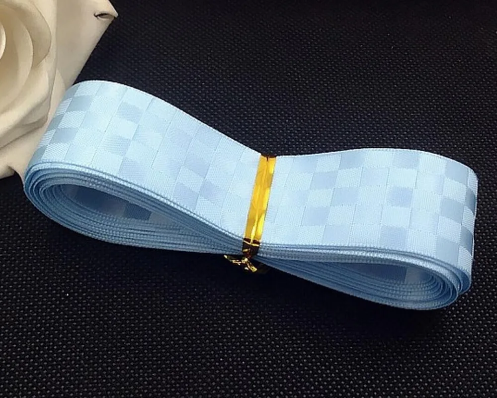 5 yards  25MM polyester lattice with Korean ribbon 2.5cm double face Satin grid strip with DIY material