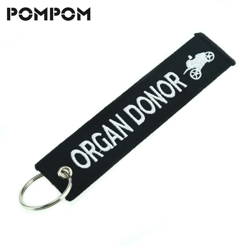 Fashion Brand Key Tag Organ Donor Keychain for Motorcycles Organ Donor Embroidery Key Ring Holder The Key to Happiness Key Fobs