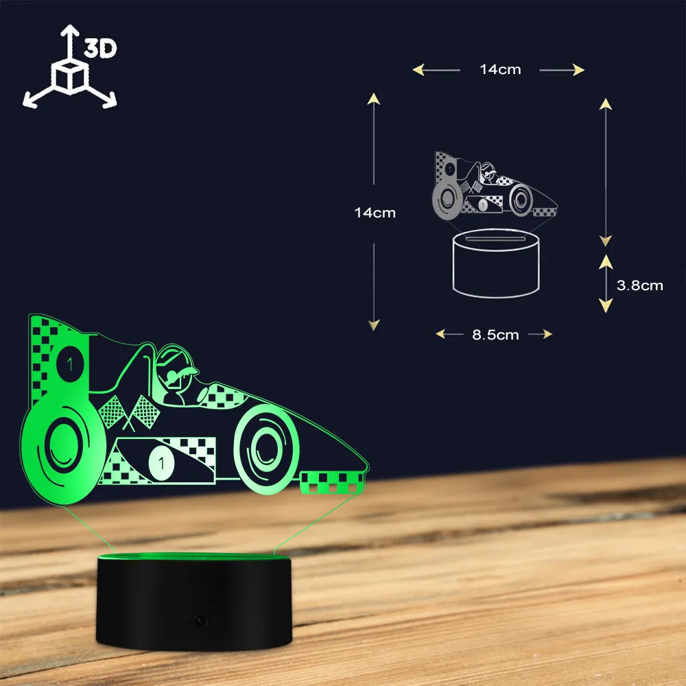 Bedside LED Light Racing Car 3D Optical Illusion Table Lamp Kid Room Decorative Lighting With Colors Change Gift For Car Fans