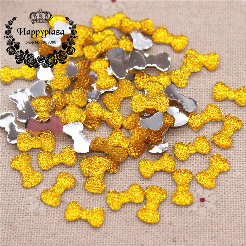 200pcs  Mix Colors Bling Resin Rhinestone Small Bow Flatback Cabochon DIY Craft Accessories,12*7mm