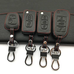 Car Leather Key Cover For Peugeot 407 308 3008 508 207 208 307 408 301 For Citroen Auto Key 3 Button Protector Cover Case shell