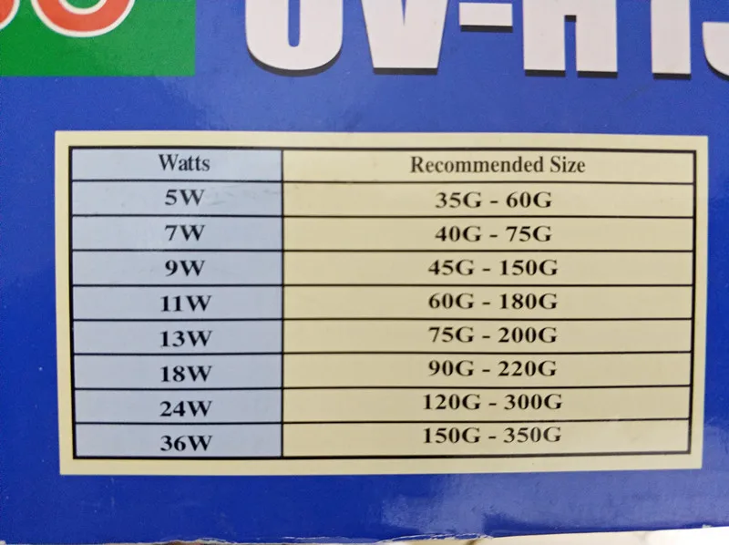 JEBO 5W-36W Aquarium Pond UV Sterilizer Lamp Water Cleaner Fish Tank Ultraviolet Filter Clarifier UV Light AC220-240V