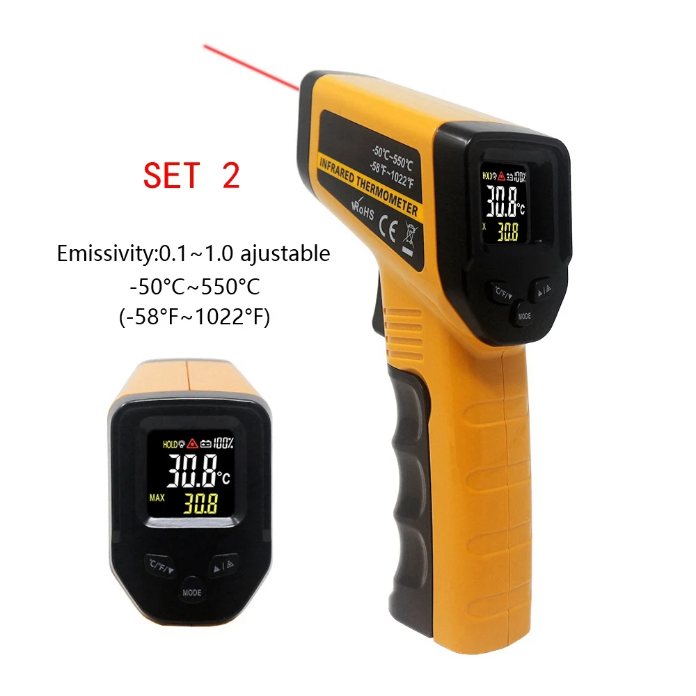 Ketotek Thermometer Infrared Laser IR Temperature LCD Pyrometer with Alarm Device Humidity Hygrometer Meter Not for Human