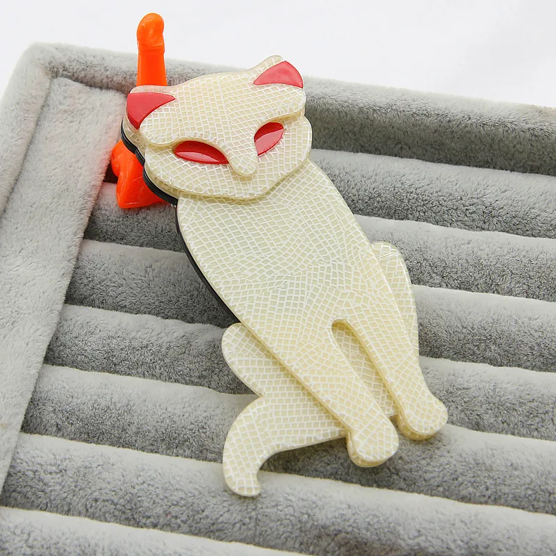 FishPeach Large Acrylic Fox Brooches And Pins For Women Ladies Resin Cats Animal Collar Brooch Scarf Badges Accessories Gifts